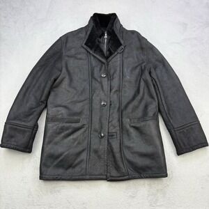 Hiso Coat Womens 40 Black Sheepskin Real Fur Shearling Spanish Leather Full Zip